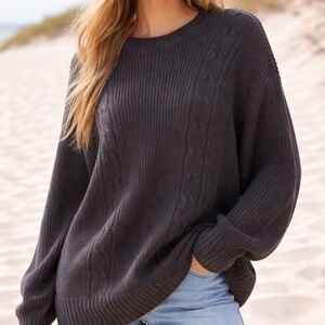 Hollister Cable Knit Oversized Dark Grey Sweater